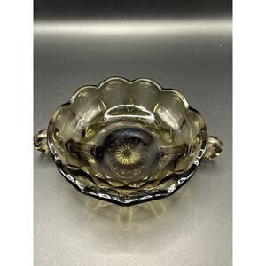Vintage Anchor Hocking Fairfield Smokey Brown Glass Two Handled Candy Dish